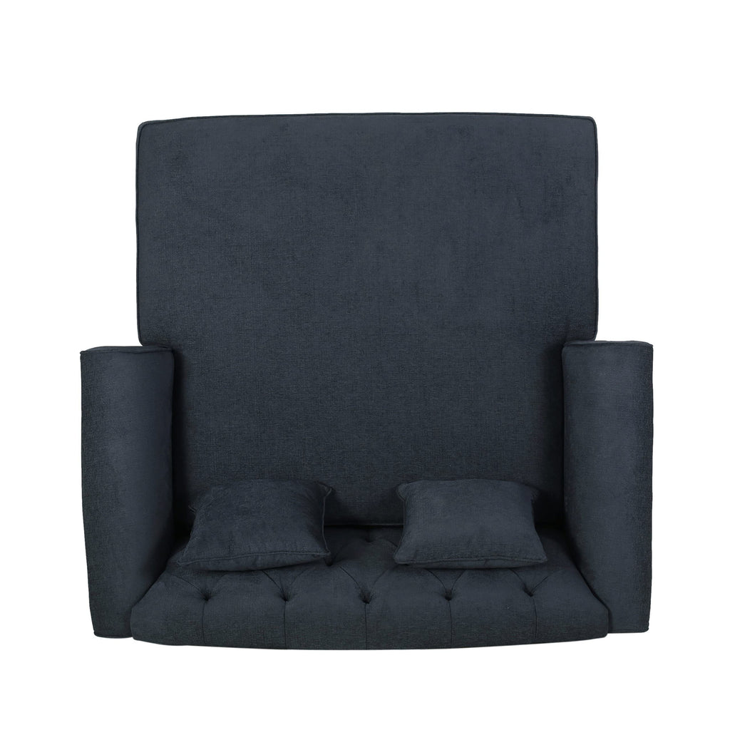 Tidyard Love Seat Chaise Lounge with Button Tufting and Diamond Stitching, 58.? D x 6? W x 34.? H, Polyester Fabric with Birch Wood Legs, Includes 2 Accent Pillows