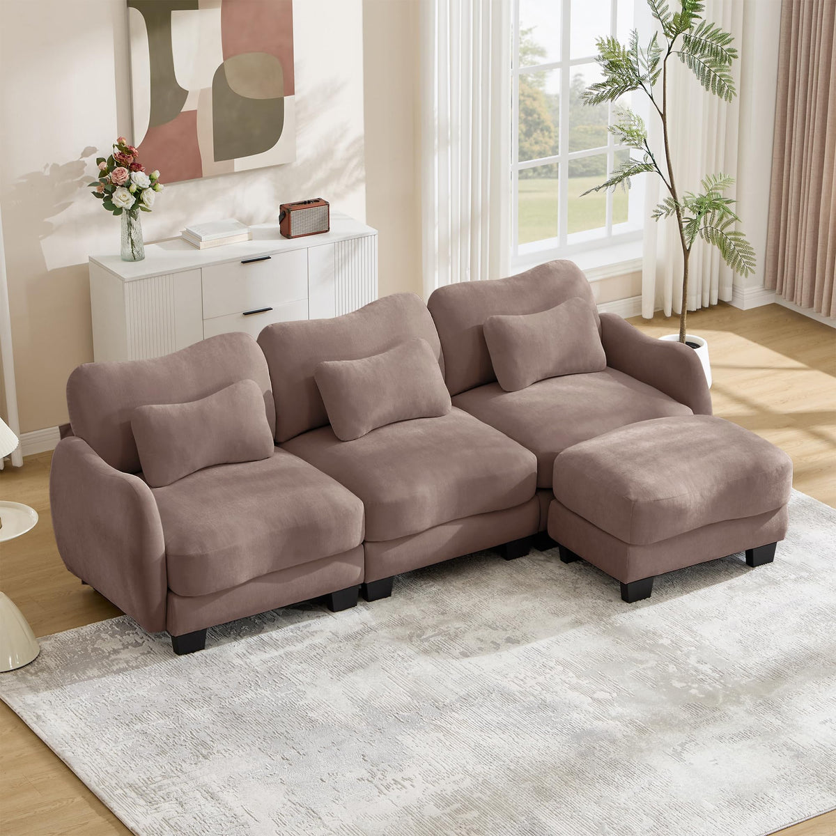 101.1" Modular Cloud Couch Deep Seat Sectional Sofa L Shaped Couch