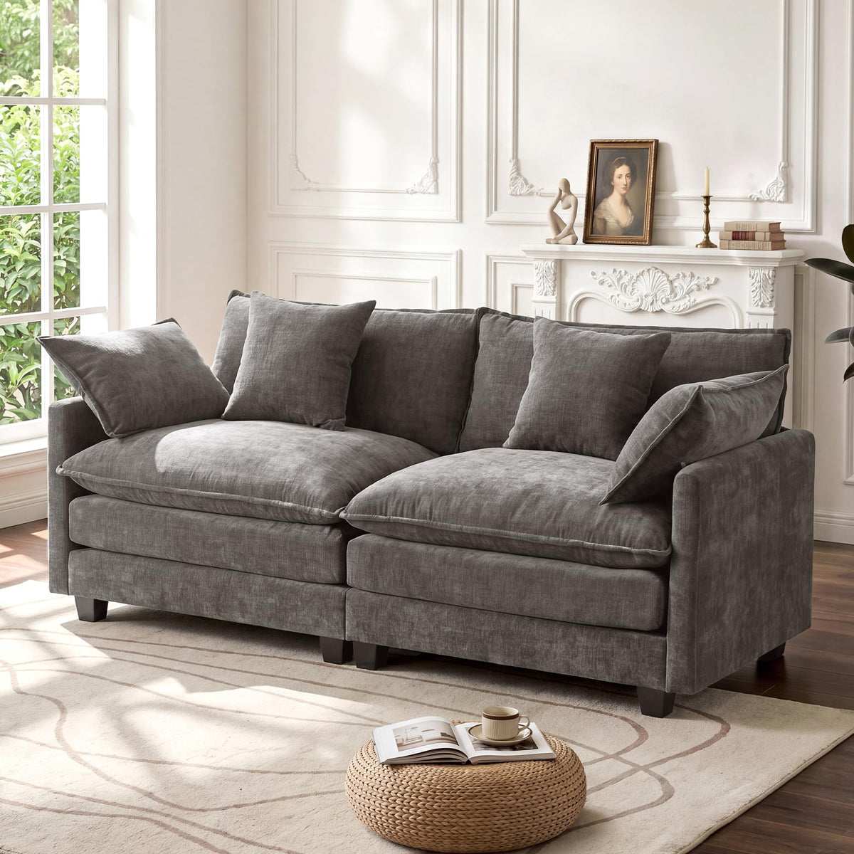 114" V‑Shaped Cloud Modular Sectional Sofa Couch, Chenille Corner Design