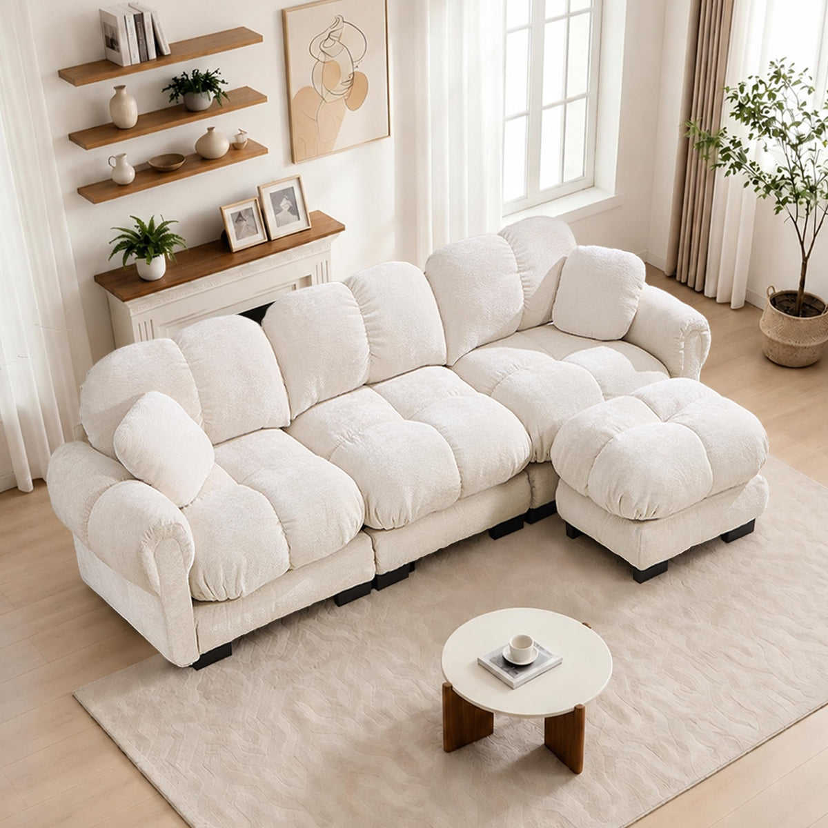 103.9" Modular Cloud Couch, Oversize U-Shaped Sectional Sofa with Ottoman, Deep Seat Chenille Couch, Anti-Slip Design, Modern 3-Seater Sofa for Living Room/Apartment/Bedroom, Brown