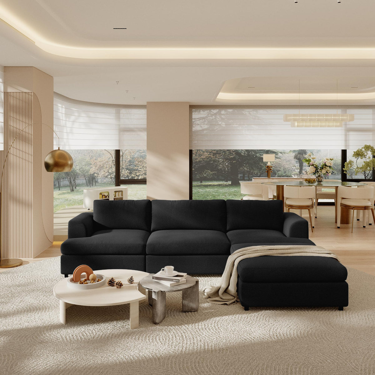 118" V Shape Sectional Sofa Couch, Modern Modular Boucle Cloud Couch with Flexible Layout, Oversized Comfy Upholstered Modular 5-Seats Sectional Couch, White