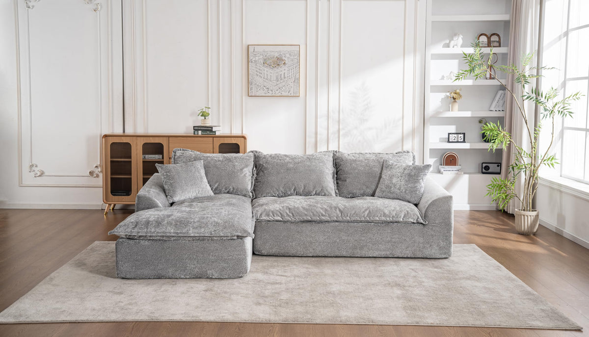 103" Cloud Sectional Couch with L Shape Chaise, Boneless Modular Large Segment Sofa for Living Room, No Assembly Required(Gray)