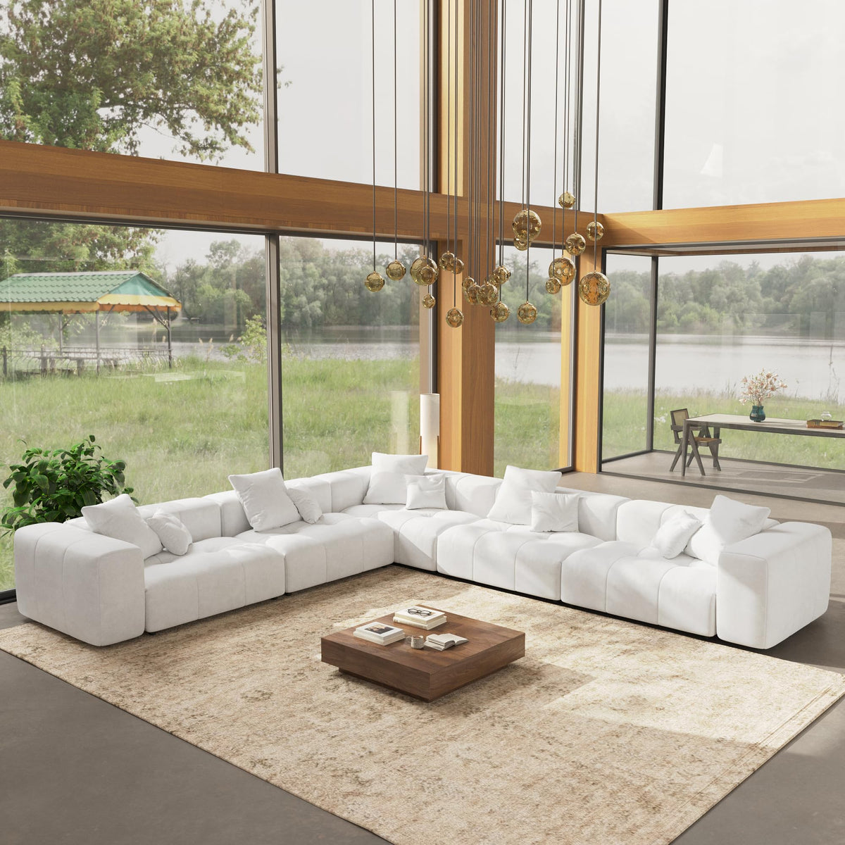 WJShome Oversized Sectional Couches for Living Room,183" V Shaped Couch, 6-Seater Cloud Modular Sectional Sofa, Linen Deep Seat Cloud Couches for Living Room,White
