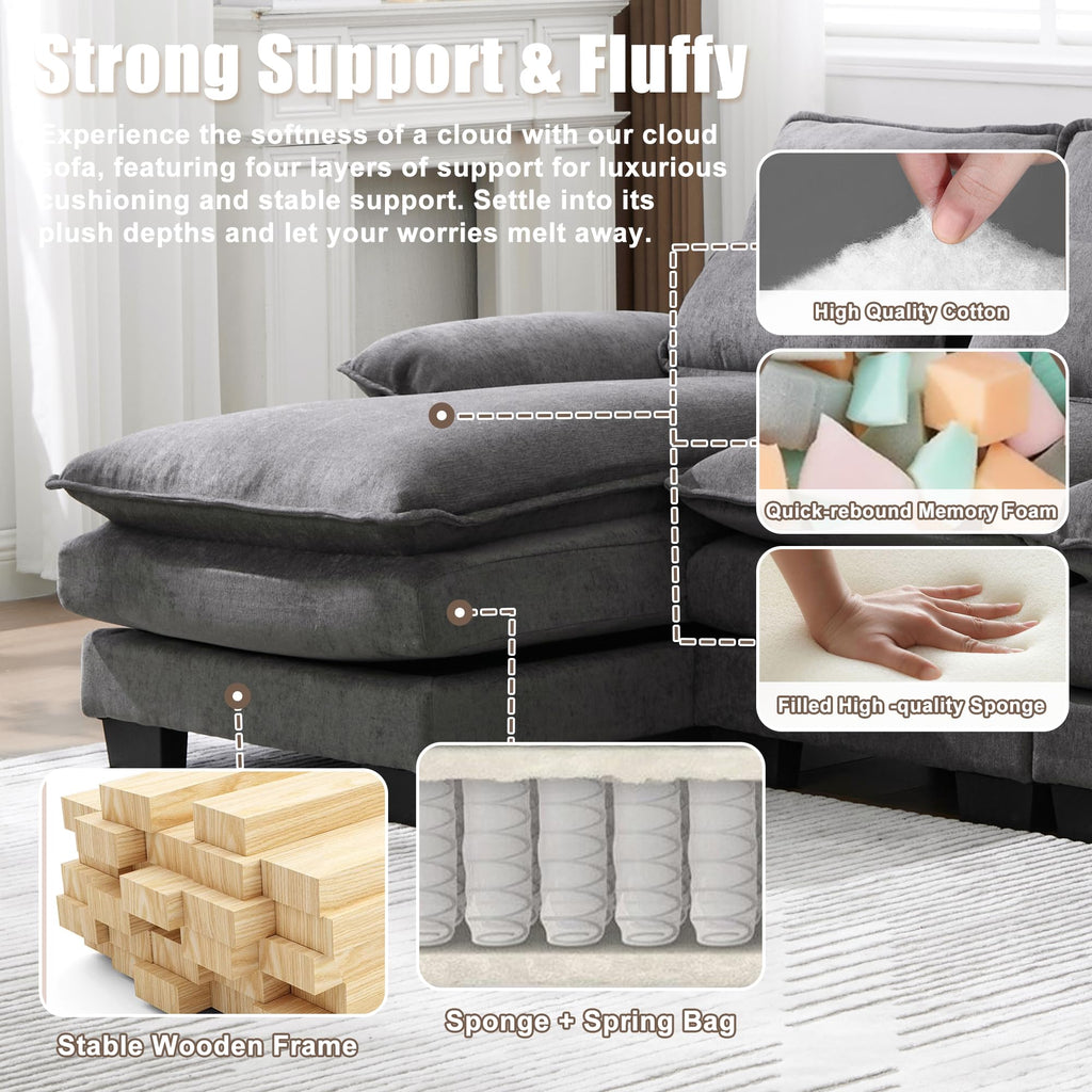 U Shaped Cloud Couch, 110" Chenille Comfy 4 Seat Sectional Couches for Living Room, Modular Sofa Sleeper with Double Chaise Foam for Apartment