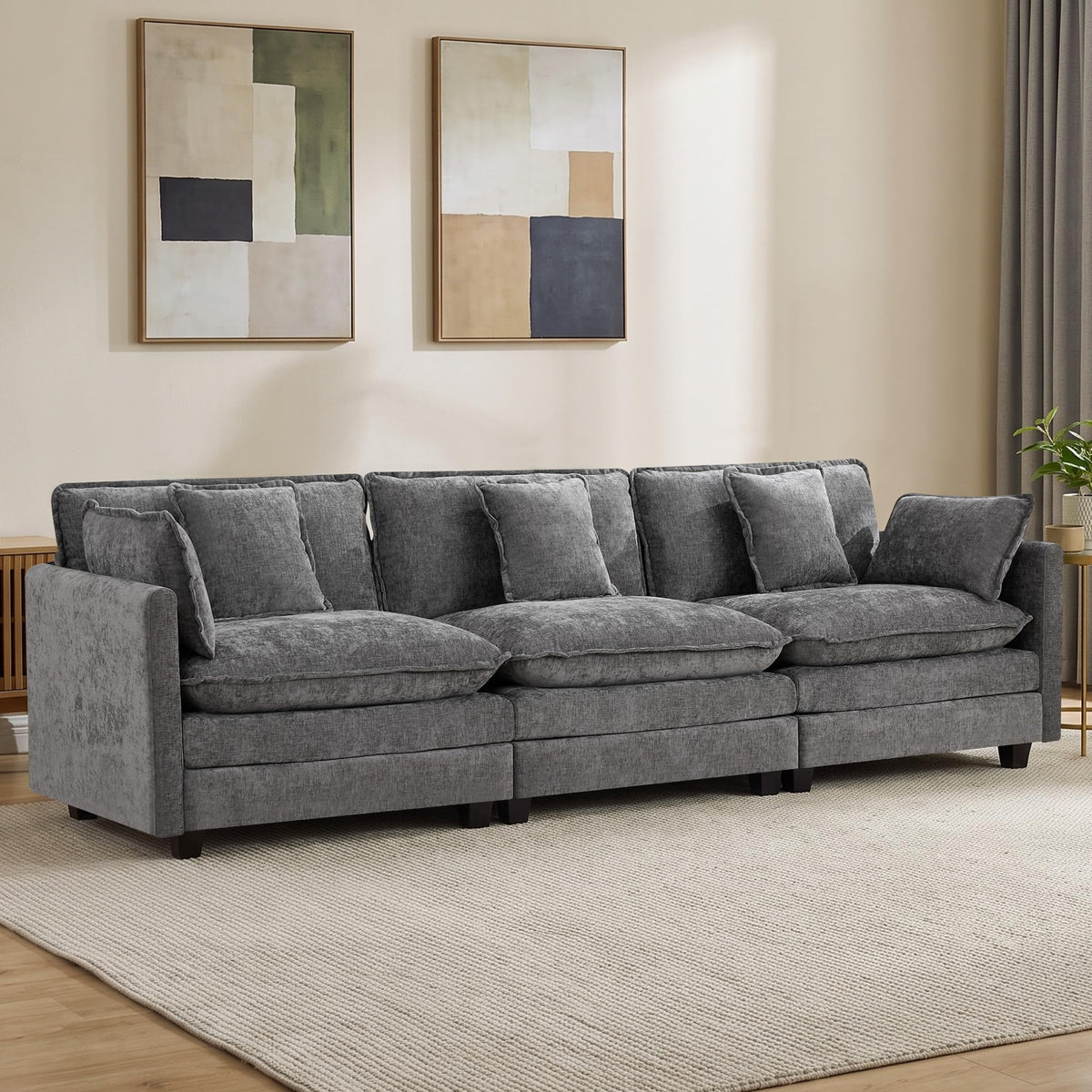113" V-Shaped Cloud Couch, Modular Sectional for Living Room, Light Grey