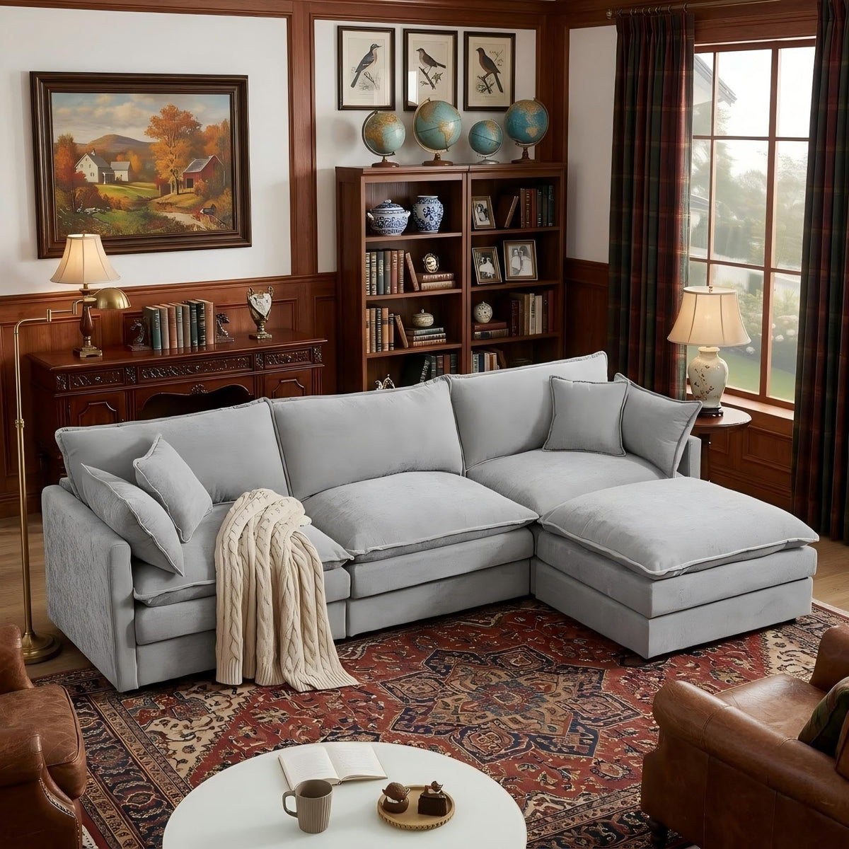 102" Oversized Modular Sectional Cloud Couch with Reversible Ottoman, 4-Seat Convertible L Shaped Deep Seat Sofa with Layers Cushions,Chenille Corner Sofa & Couch for Living Room