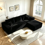 107" U-Shaped Cloud Sectional Couch with Ottoman for Living Room, Boneless Sofa, Compressed Sofa, No Assembly Required, Black Corduroy, Right Chaise