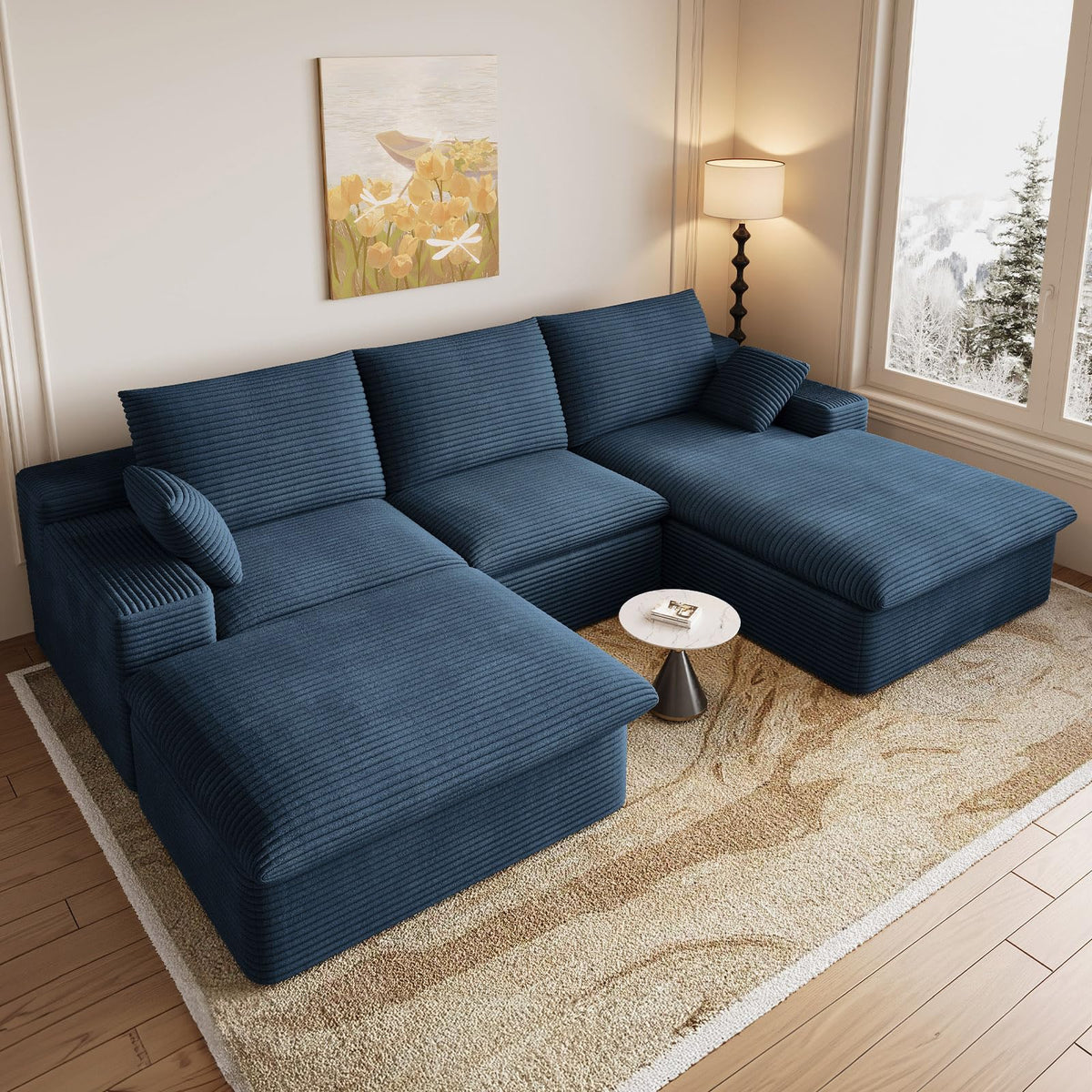 107" Cloud Couch Modular Sectional Couchs with Chaise Lounge, U-Shape Boneless Couches with Ottoman for Living Room, Corduroy Sofa with Deep Seat, No Assembly Required (Green, Left Facing Chaise)