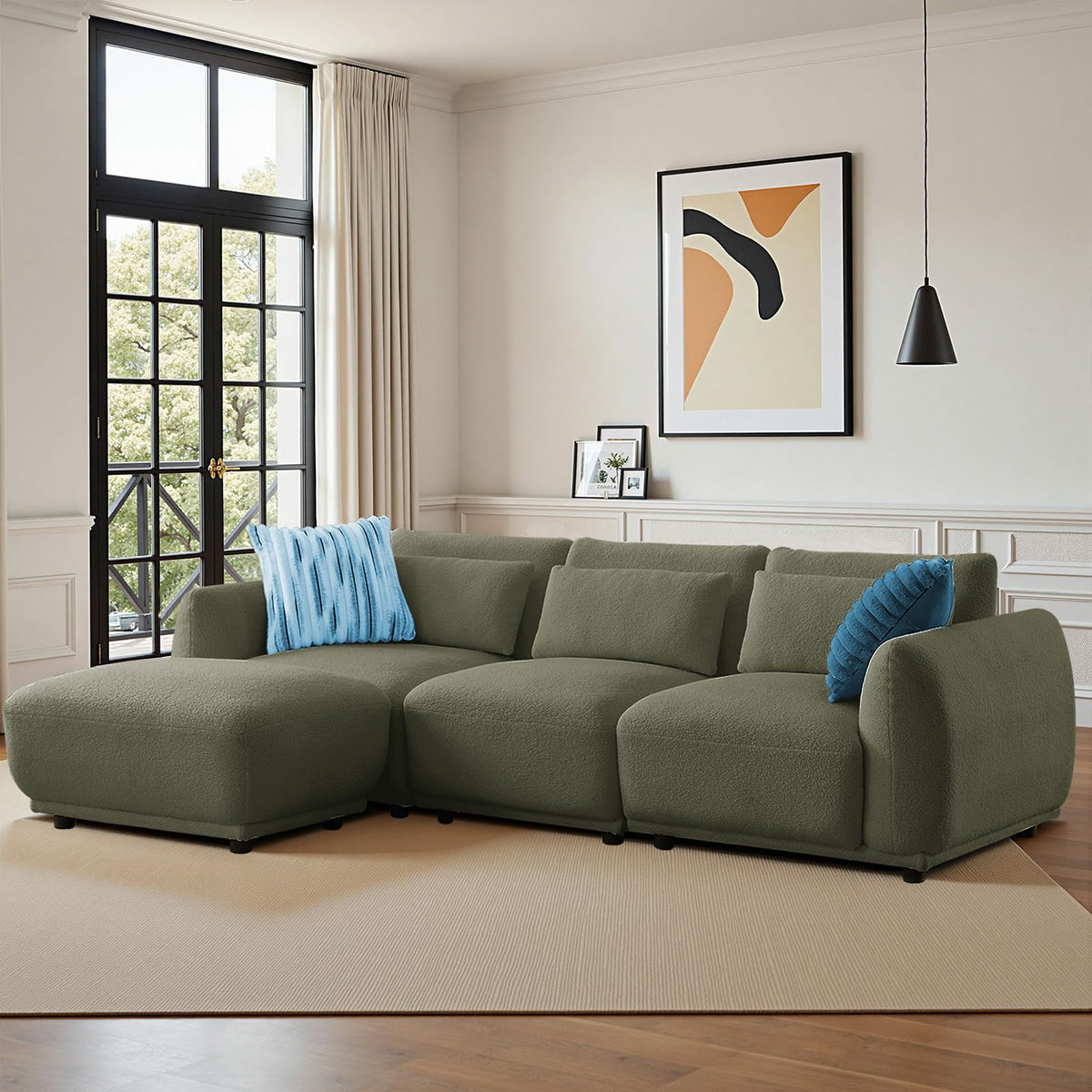 102" Modular Sectional Sofa,L-Shaped Couches with Movable Chaise,Cashmere Fabric Boneless Sofa with Deep Seat,Modern 4 Seat Cloud Sectional Couch for Living Room Office Home (Beige)