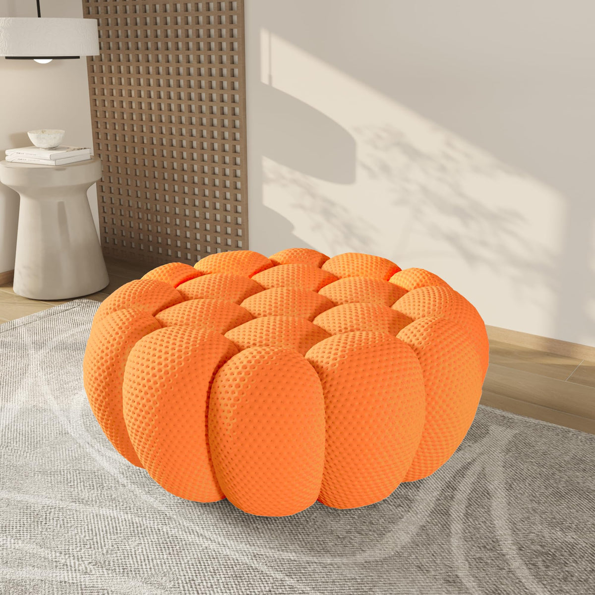 WJShome Modern Bubble Sofa Couch, 79.53" Curved Sofas for Living Room, Boneless Large Bean Bag Chair,Deep Seat Floor Sofas Chair Lounge 3 Seater for Home,Orange
