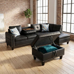 Leather L-Shaped Couch Set, 97.5"L x 69.5"W Sectional Sofas Black