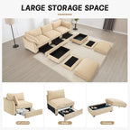 U Shaped 3 Seater deep seat Sofa with footstools Including 2 movablefootstoolsshapedarmrests,andwraparoundback and arm Cushions,with a Pull Out Storage Drawer Under Each seat Chenille Wheat