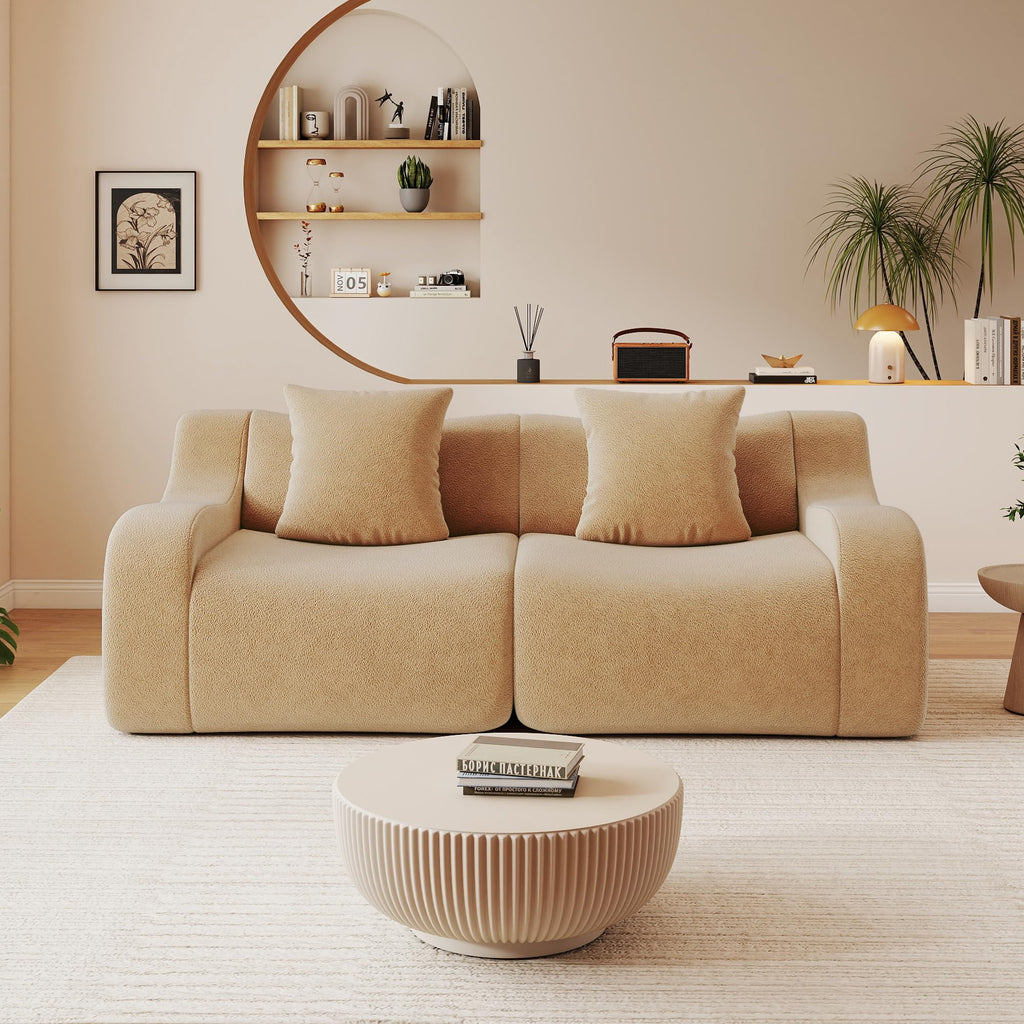 115.3" Modular Sectional Couches for Living Room, Teddy Deep Seat Sofa, 3 Seater Boneless Couch with 2 Ottoman,Orange
