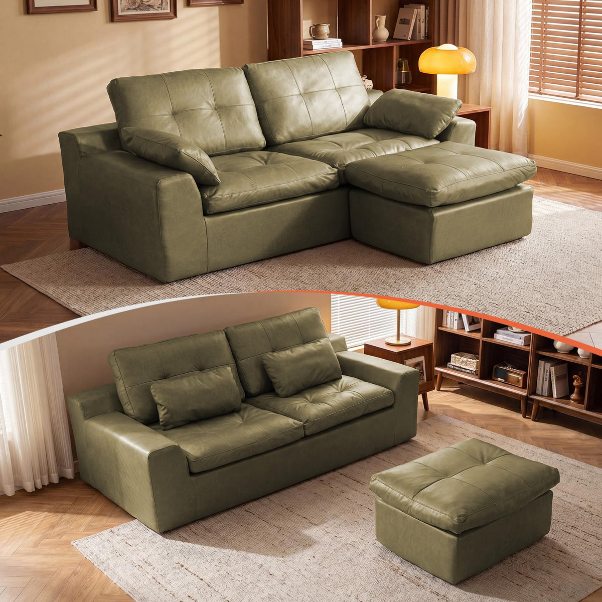 108" L-Shaped Modular Boneless Couch for Living Room,Faux Leather Sofa Bed