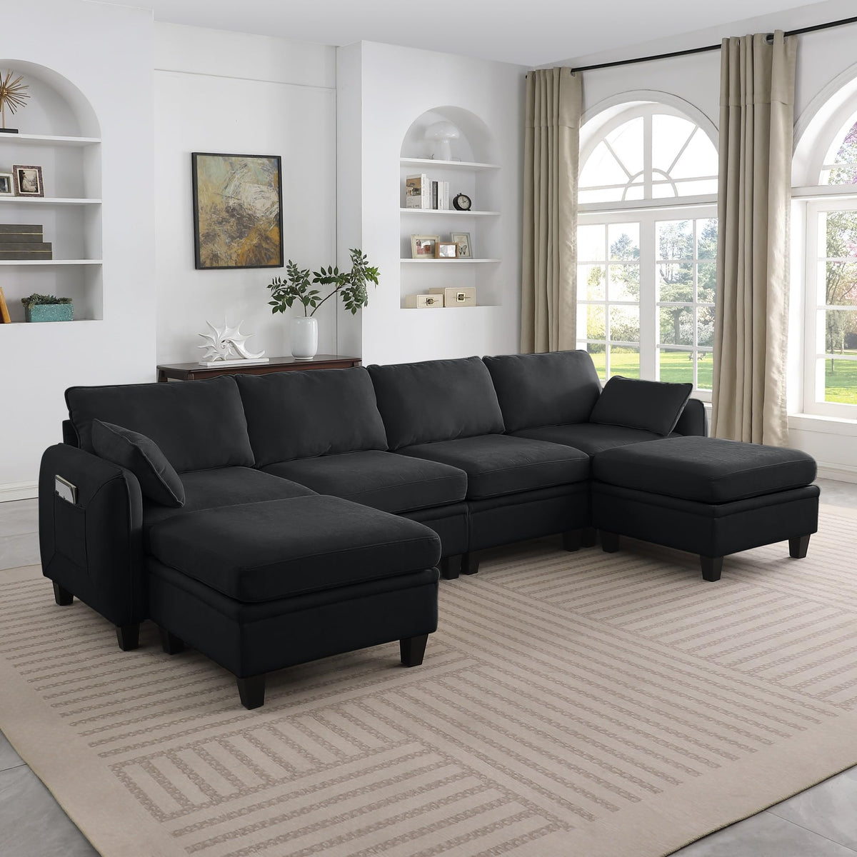 109'' Chenille Modular U Shaped Sectional Sofa DIY Combination 6 Seater Couch with Removable Seat Cushion and Storage Ottomans for Living Room/Apartment