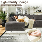 U Shaped Modular Sectional Couches for Living Room, 130" Cloud Modular Sectional Sofa Chaise, Fluffy Corduroy Couch with Deep Seat for Bedroom, No Assembly Required,Black