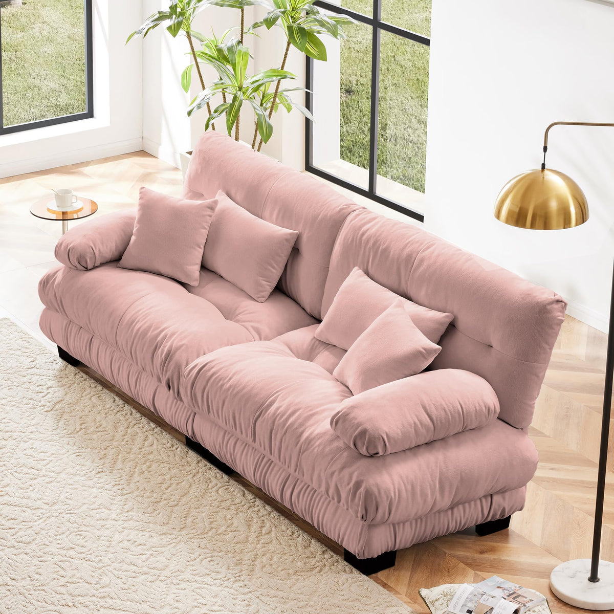 130" Modular Sectional Sofa,Velvet Upholstered Couches for Living Room,3 Seater Green Sofa Couch with Movable Ottoman,Big Comfy Loveseat Sofa with Deep Seats for Living Room,Apartment,Bedroom