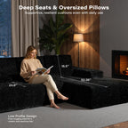 114" L Shaped Cloud Couches with Chaise,Right Facing Modular Sectional Sofa,Glitter Fabric Couch with Deep Seats for Living Room,Bedroom and Apartment,No Assembly Required,Black