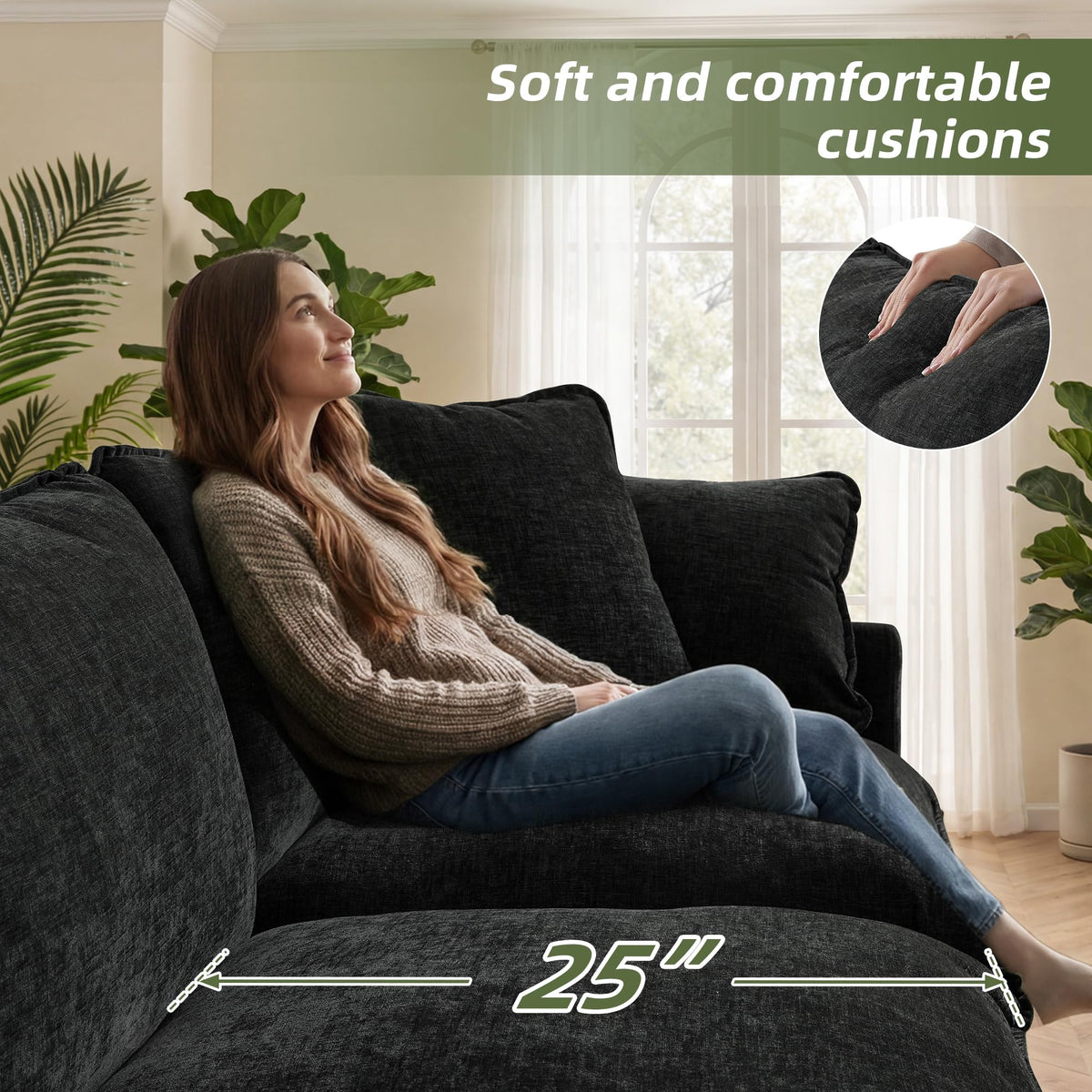 WorthFurni Modular Sectional Sofa Bed with Storage Ottomans,135" Cloud Couch,6-Seater Comfy Modern Couches with Pillows & Upholstered Deep Seat Cushion for Apartment Living Room Bedroom（Black）