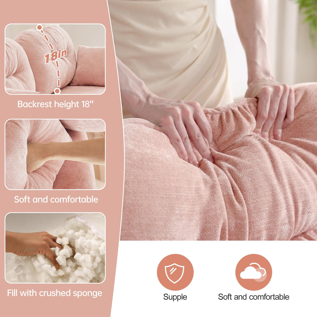 107" Modular Sectional Sofa with Ottoman Pink Chenille L Shaped Couch
