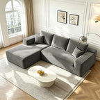 107" U-Shaped Cloud Sectional Couch with Ottoman for Living Room, Boneless Sofa, Compressed Sofa, No Assembly Required, Black Corduroy, Right Chaise