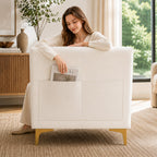78.5" Cream White Faux Leather Sofa Couch for Living Room, Luxury Button T