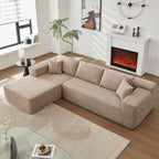 104" L-Shape Modular Sectional Sofa Couch,Comfy Upholstered Cloud Couch for Living Room,Modern Minimalist Couches,Deep Seat,No Assembly Required (Black,Plush Corduroy, Right Facing Chaise w/Ottoman)