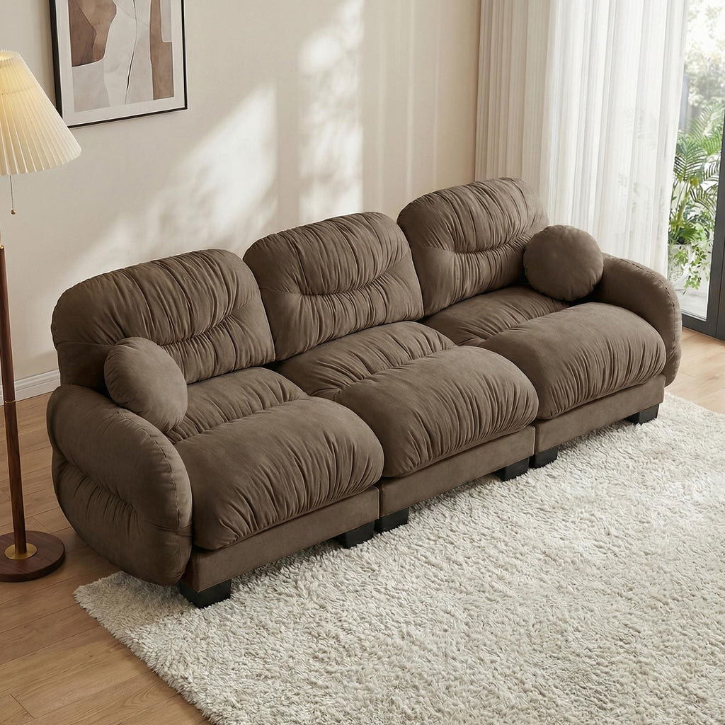 116" U Sectional Couches for Living Room, 3 Seater Modular Couch with 2 Ottoman, Cloud Sofa with Soft Chenille Fabric, High-Density Foam Cushion, Living Room Furniture, Beige
