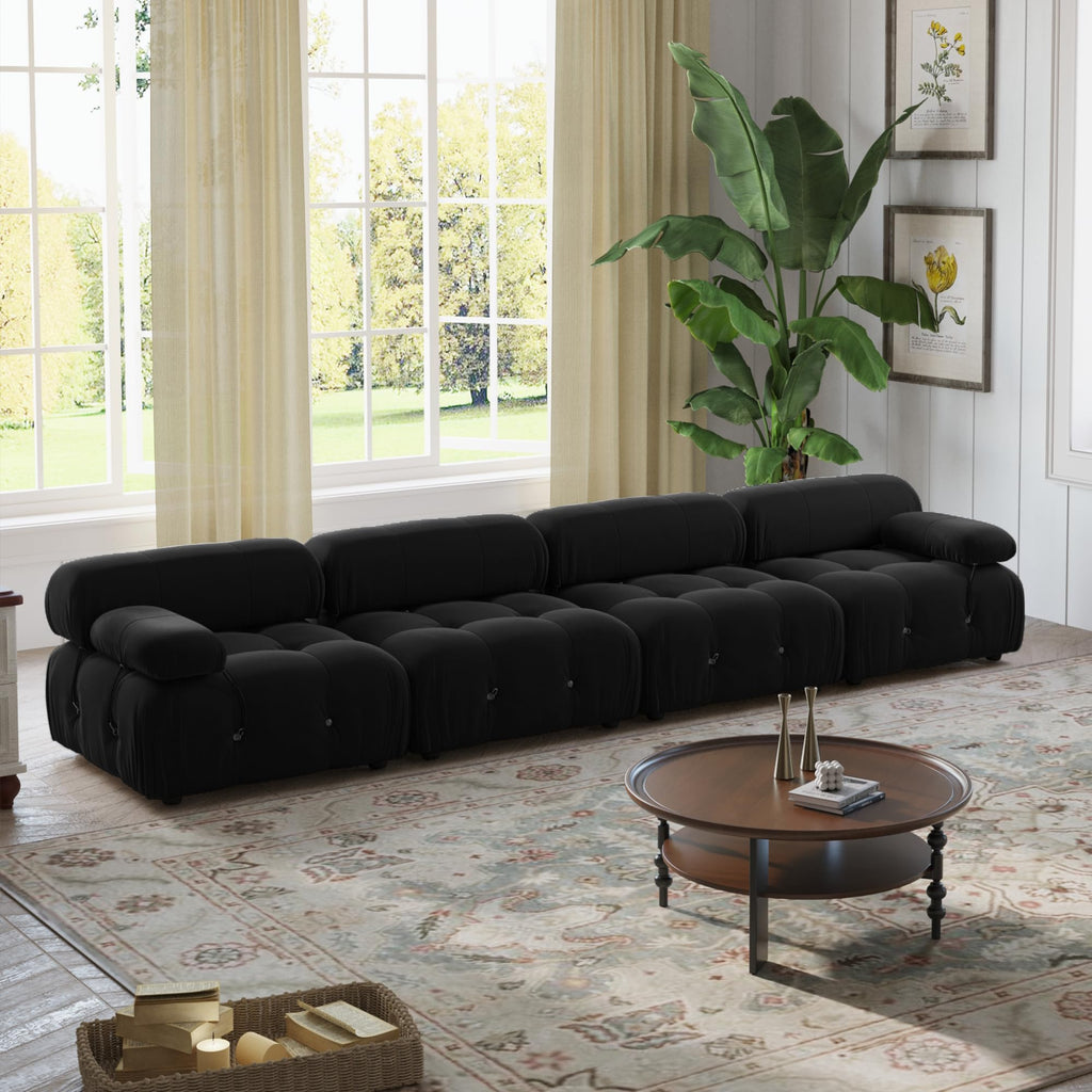 WJShome Modular Sectional Sofa, 103.95 inch Convertible Sofa Couch,Velvet 4 Seater Minimalist Couch for Living Room, Modern Large Free Combination Living Furniture Sets,Beige (Black, 4 Seater)