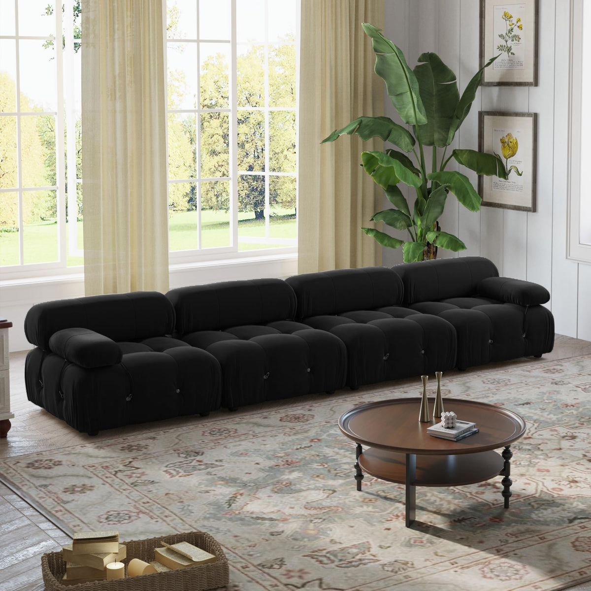 WJShome Modular Sectional Sofa, 103.95 inch Convertible Sofa Couch,Velvet 4 Seater Minimalist Couch for Living Room, Modern Large Free Combination Living Furniture Sets,Beige (Black, 4 Seater)
