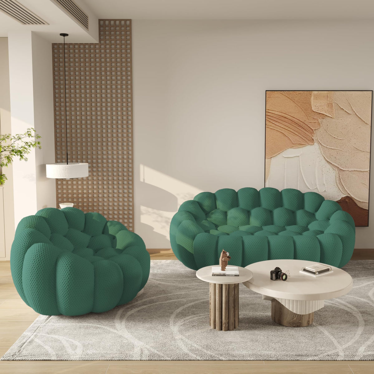 WJShome Modern Bubble Sofa Couch, 79.53" Curved Sofas for Living Room, Boneless Large Bean Bag Chair,Deep Seat Floor Sofas Chair Lounge 3 Seater for Home,Orange