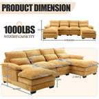 110'' U-Shaped Sectional Couch, Modern Chenille Extra Large Modular Sofa with 4 Cushions, Memory Foam Funiture Set with Double Lounger for Living Room, Office, Reception Room, Yellow