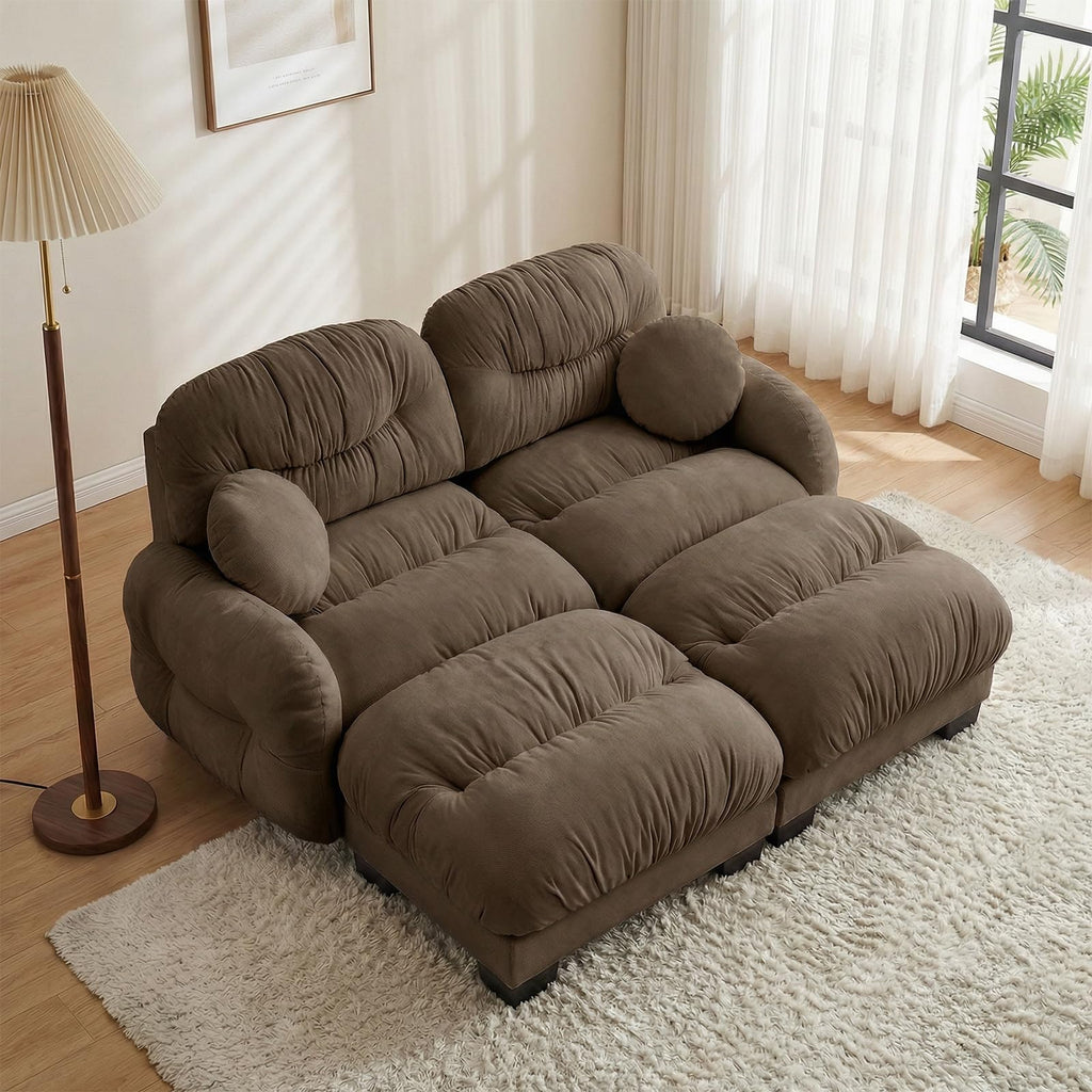 116" U Sectional Couches for Living Room, 3 Seater Modular Couch with 2 Ottoman, Cloud Sofa with Soft Chenille Fabric, High-Density Foam Cushion, Living Room Furniture, Beige