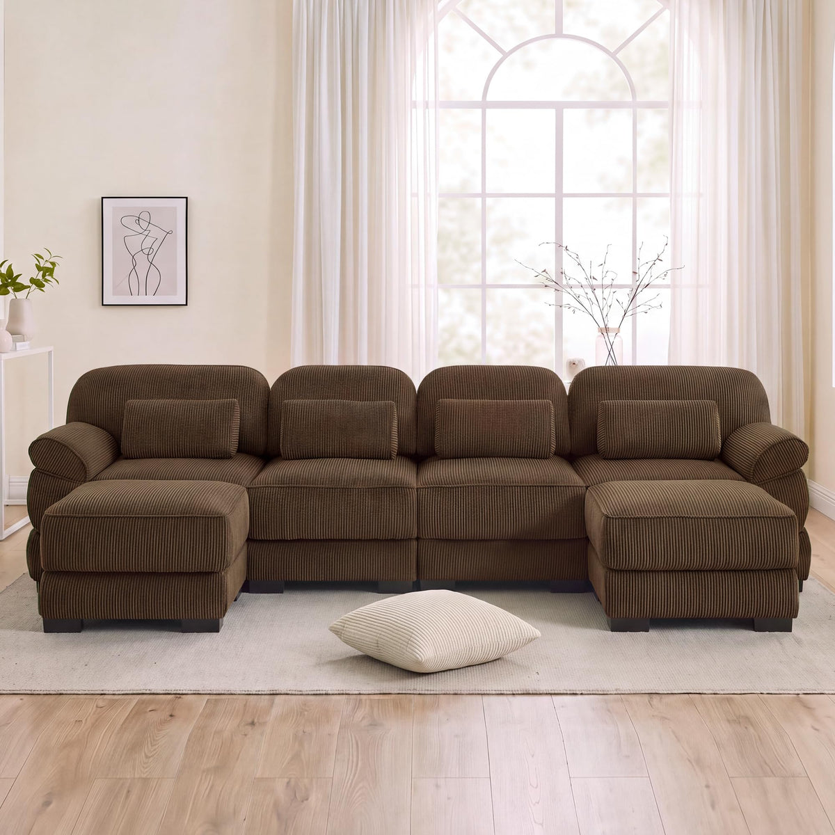 132'' Modular Sectional Sofa, 6-seat U-Shaped Cloud Couch for Living Room