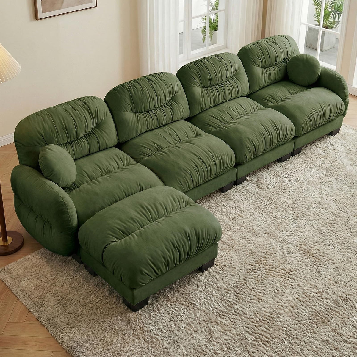 116" U Sectional Couches for Living Room, 3 Seater Modular Couch with 2 Ottoman, Cloud Sofa with Soft Chenille Fabric, High-Density Foam Cushion, Living Room Furniture, Beige