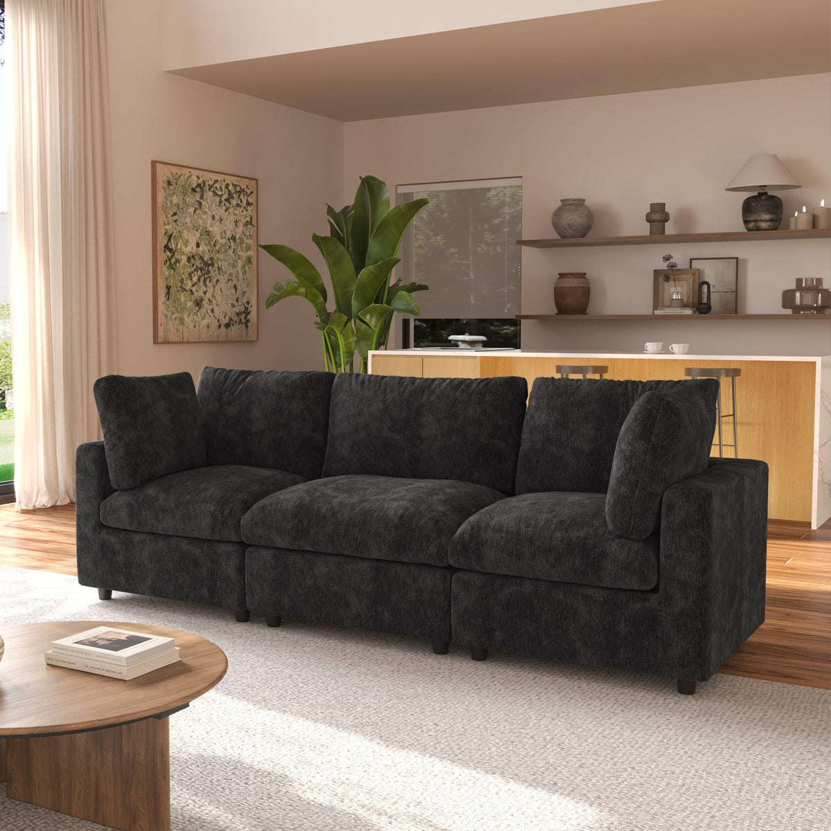 120" Cloud Couch Chenille Sectional Sofa for Livingroom Beige
