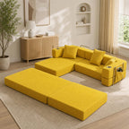 108" Modular Sectional Sofa Bed, L-Shaped Boneless Couch, Yellow