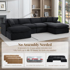 U Shaped Sectional Sofa, 141 in Cloud Couch, Black
