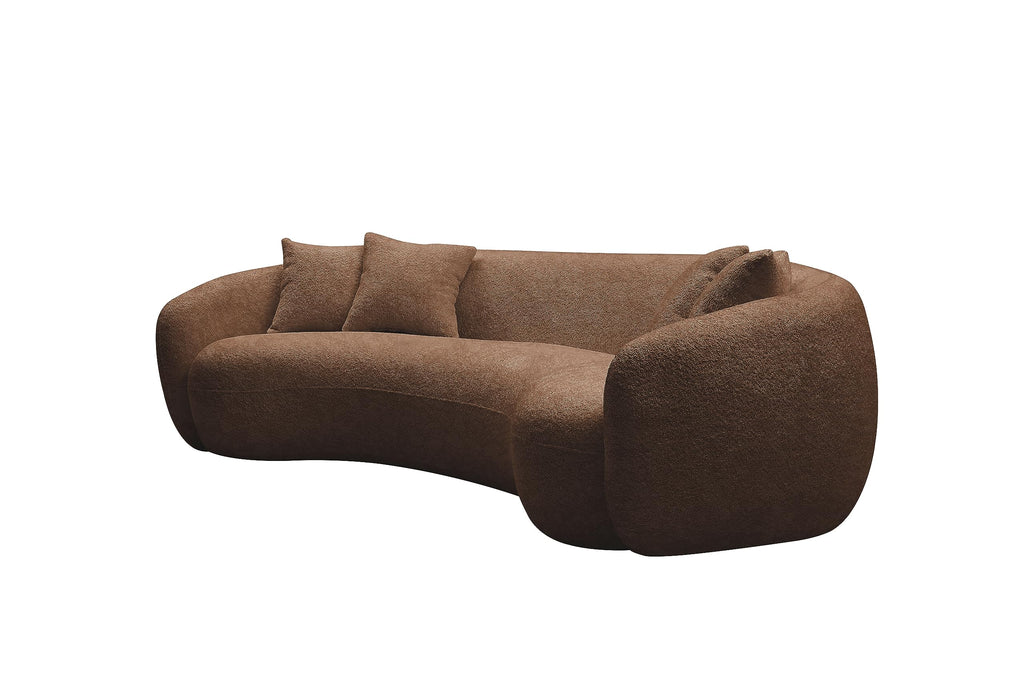102'' Modern Minimalist Curved Lounge Sofa Oversized Teddy Velvet Fabric Upholstered 5-Seater Comfortable Half-Moon Sofa with 4 Cushions for Offices, Apartments and Living Rooms (Brown + Boucle)