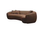 102'' Modern Minimalist Curved Lounge Sofa Oversized Teddy Velvet Fabric Upholstered 5-Seater Comfortable Half-Moon Sofa with 4 Cushions for Offices, Apartments and Living Rooms (Brown + Boucle)