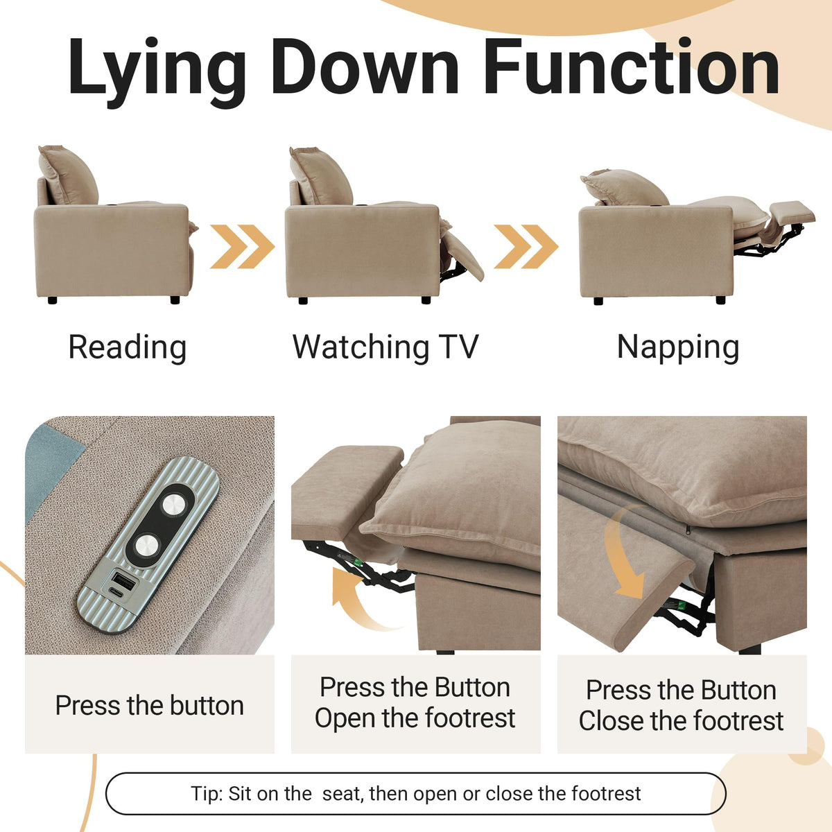 WJShome 83'' Loveseat Power Recliner Sofa with Footrest, Oversized Modular Sectional Power Reclining Sofa with USB/Type C Port/Wireless Charging Station/Heatable Seat Cushion, Khaki