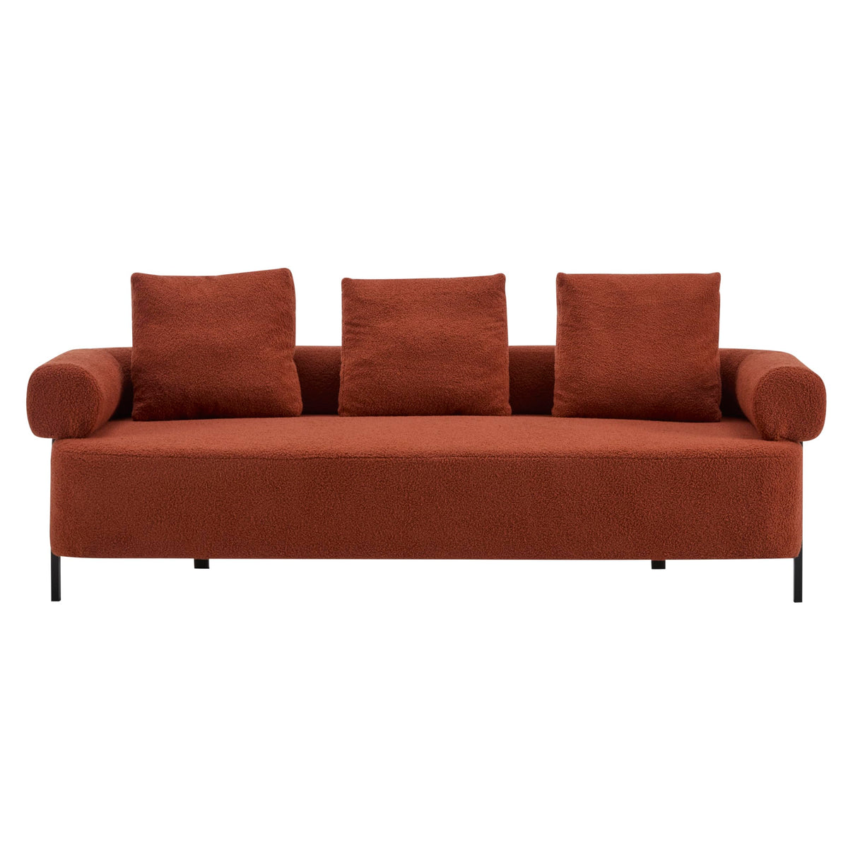 78" 3 Seater Orange Upholstered Sofa, Oversized Comfy Couch with 3 Plush Pillows for Living Room, Bedroom, Apartment