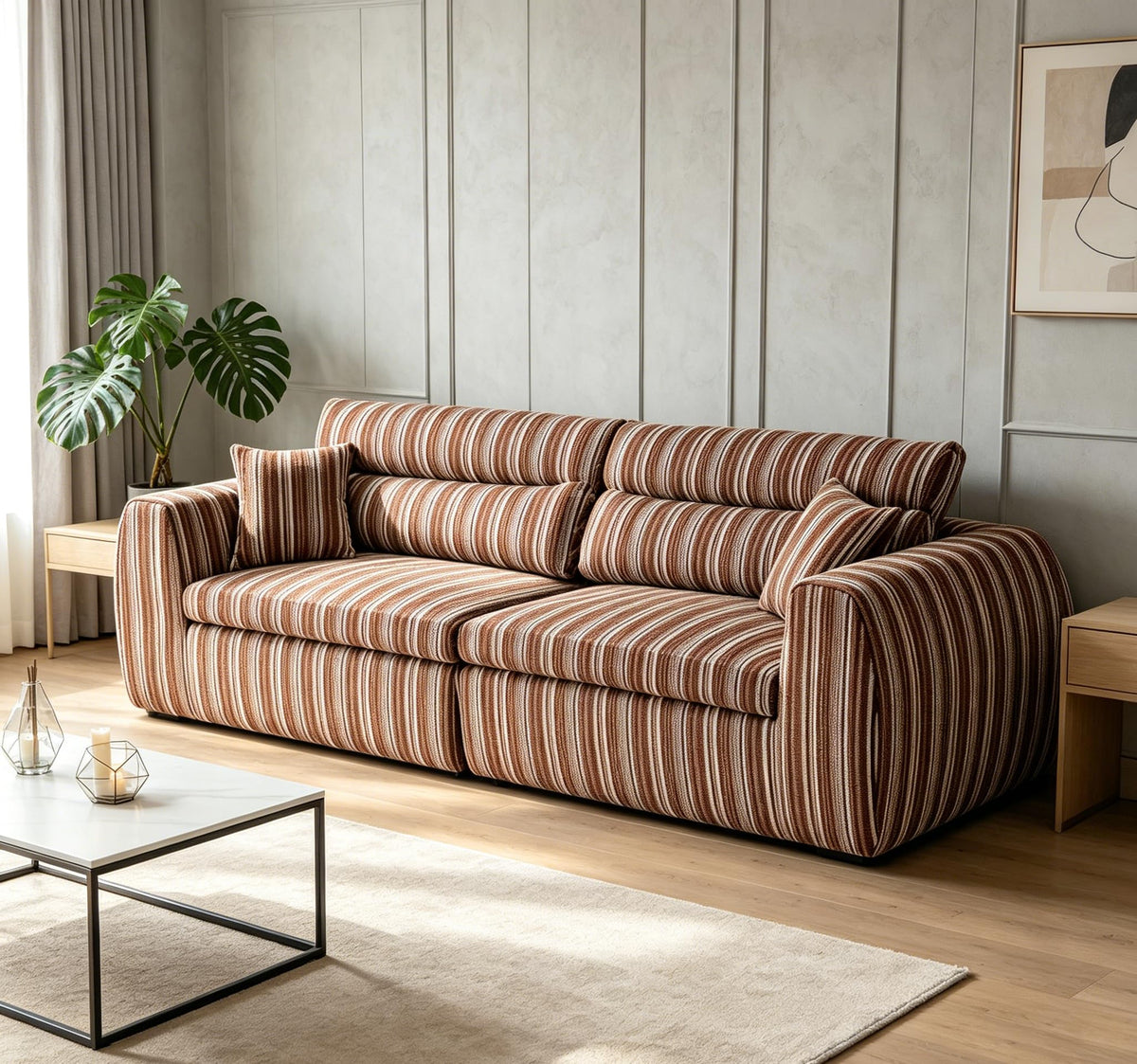Woven Chenille Striped Sofa, Compact Straight Row Couch with High Density Sponge, No Assembly Space Saving Compression Sofa for Living Room Apartment Office (Bumblebee Stripe)
