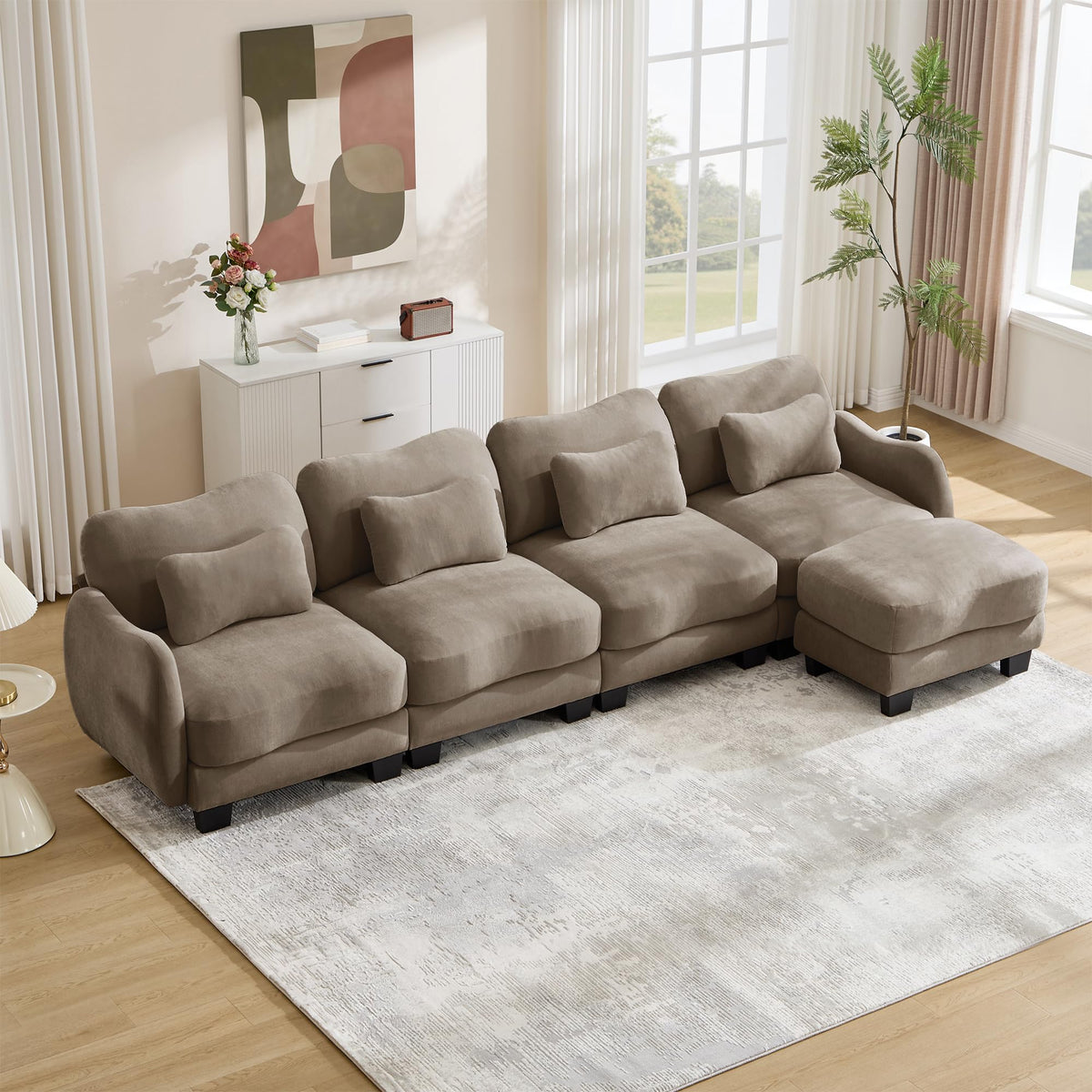 101.1" Modular Cloud Couch Deep Seat Sectional Sofa L Shaped Couch