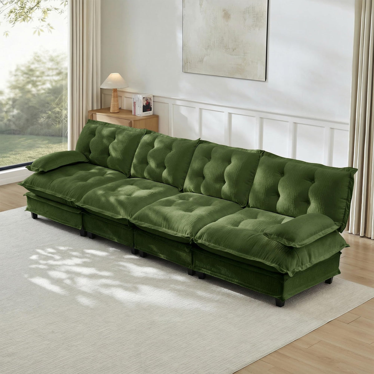U Shaped Modular Sectional Sofa - 108" Chenille Cloud Deep Seat Couch with Ottoman, 5-Seat Comfy Lattice Decored Seat Cushion for Living Room, Apartment,Light Coffee