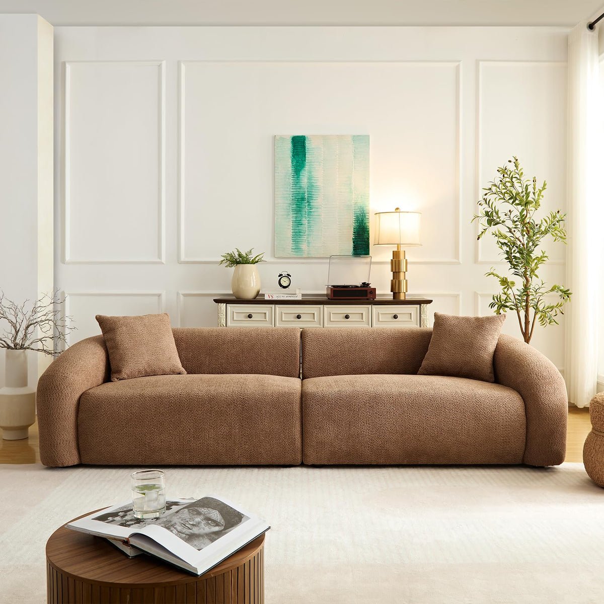 103.5” Sectional Sofa, Modern 3-Seater Boucle Fabric Couch, Comfy Oversized Modular Couches for Living Room, Office, Apartment (Camel)