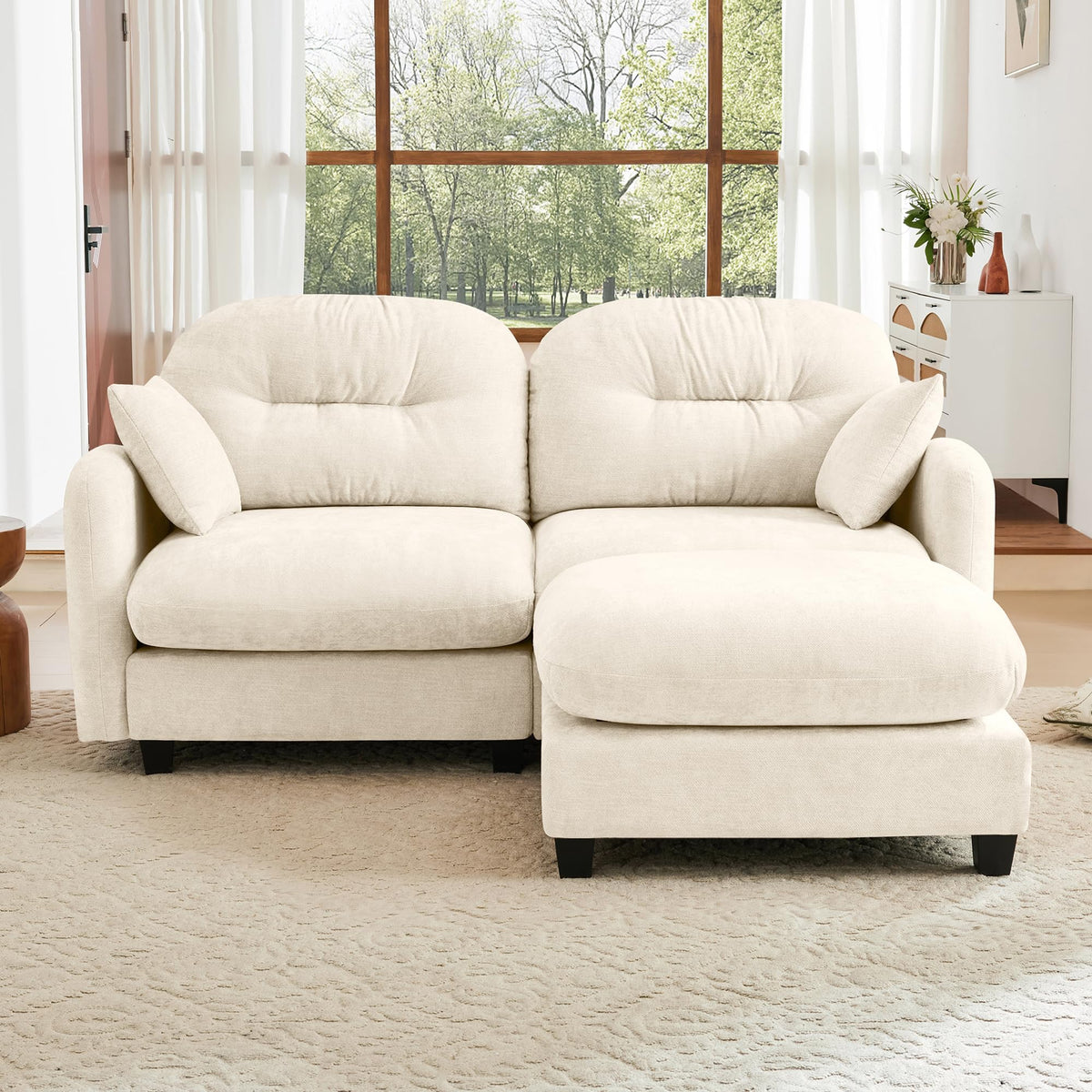 107" Modular Sectional Sofa, Comfy U Shaped Cloud Couch with Ottoman, Chenille Sofa Sleeper Deep Seat Sofas with Throw Pillows for Apartment-Camel