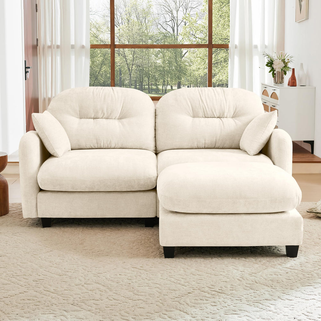 Tidyard Cloud Sectional L-Shaped Couch with Ottoman, Soft Chenille Fabric, Tufted Backrest, High-Density Foam, for Living Room Bedroom Reading Nook, Beige
