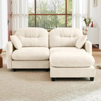 Tidyard Cloud Sectional L-Shaped Couch with Ottoman, Soft Chenille Fabric, Tufted Backrest, High-Density Foam, for Living Room Bedroom Reading Nook, Beige
