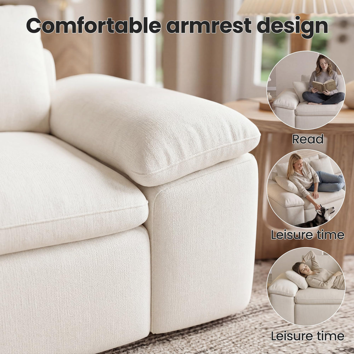 119.76" L Shaped Cloud Couches for Living Room,Large Modular Sectional Sofa with Ottoman,Convertible Couch Deep Seat Sofa with Pillow for Bedroom and Apartment, Beige
